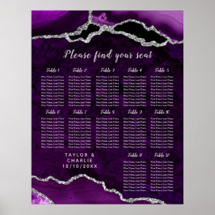 Purple Silver Agate Wedding Seating Chart 12 Table