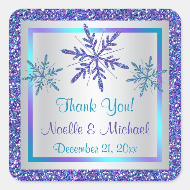 Purple Silver Aqua Glitter LOOK Snowflakes Sticker (Front)