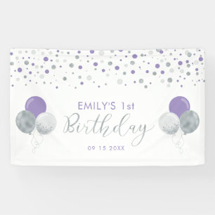 Purple & Silver Balloon 1st Birthday Banner