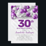 Purple Silver Balloon Glitter Any Age Birthday Invitation<br><div class="desc">Modern Glam Purple Violet Silver Balloon Glitter Sparkle Any Age Birthday Invitation</div>