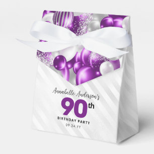 Purple Silver Balloon Glitter Favour 90th Birthday Box