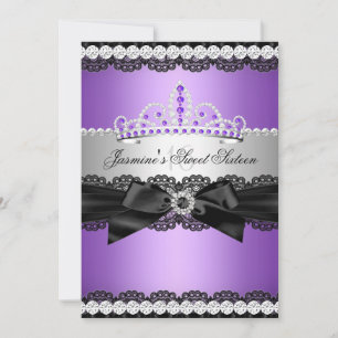 Purple Silver Black Lace Sweet 16 Birthday Party 2 Invitation