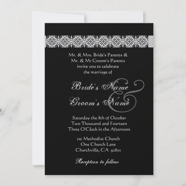 PURPLE SILVER BLACK  Rose Wedding Invitation (Front)