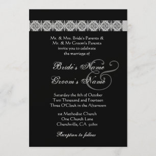 PURPLE SILVER BLACK  Rose Wedding Invitation