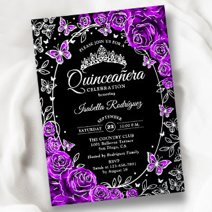 Purple Silver Black Roses Quinceanera