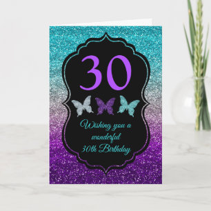 Purple, Silver & Blue Gradient Glitter Birthday Card