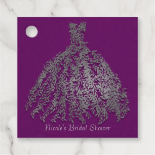 Purple Silver Botanical Leaves Dress Bridal Shower Favour Tags