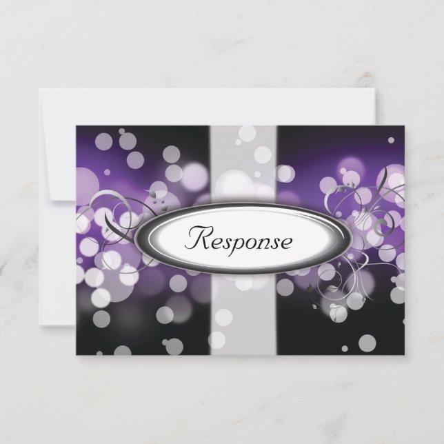 Purple Silver Bright Lights Wedding Response RSVP (Front)