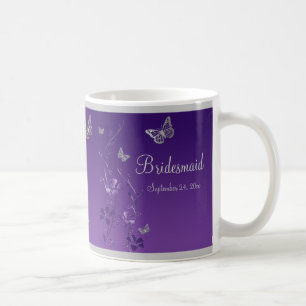 Purple, Silver Butterflies, Floral Bridesmaid Mug