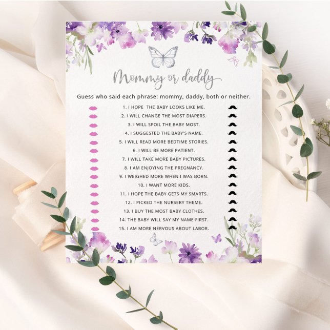 Purple silver butterfly mummy or daddy baby shower (Creator Uploaded)