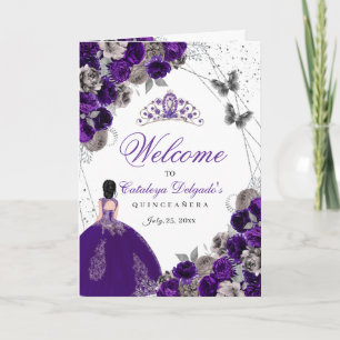 Purple Silver Butterfly Quinceanera Program Invitation