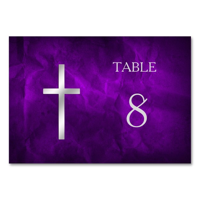 Purple Silver Christian Cross Table Table Number (Front)