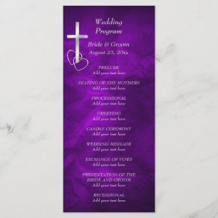Purple Silver Christian Cross Wedding Program Programme