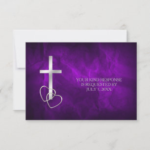 Purple Silver Christian Cross Wedding RSVP Card