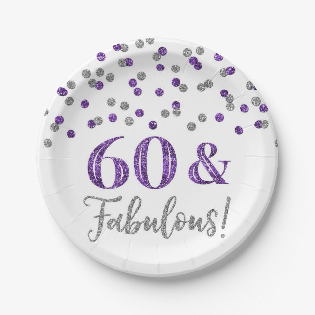 Purple Silver Confetti 60 and Fabulous Paper Plate (Front)