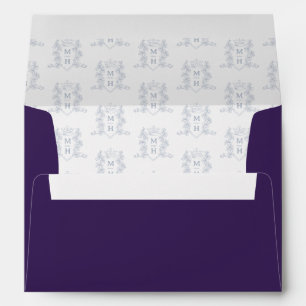 Purple silver crest heart crown monogram wedding  envelope