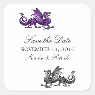 Purple Silver Dragon Save the Date Stickers