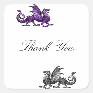 Purple Silver Dragon Thank You Stickers