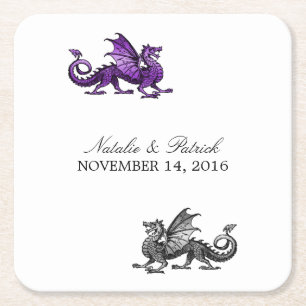 Purple Silver Dragon Wedding Paper Coasters