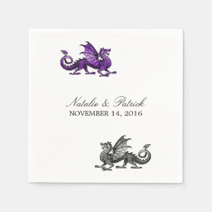 Purple Silver Dragon Wedding Paper Napkins