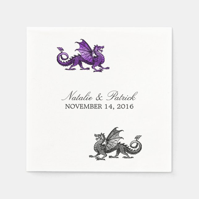 Purple Silver Dragon Wedding Paper Napkins (Front)