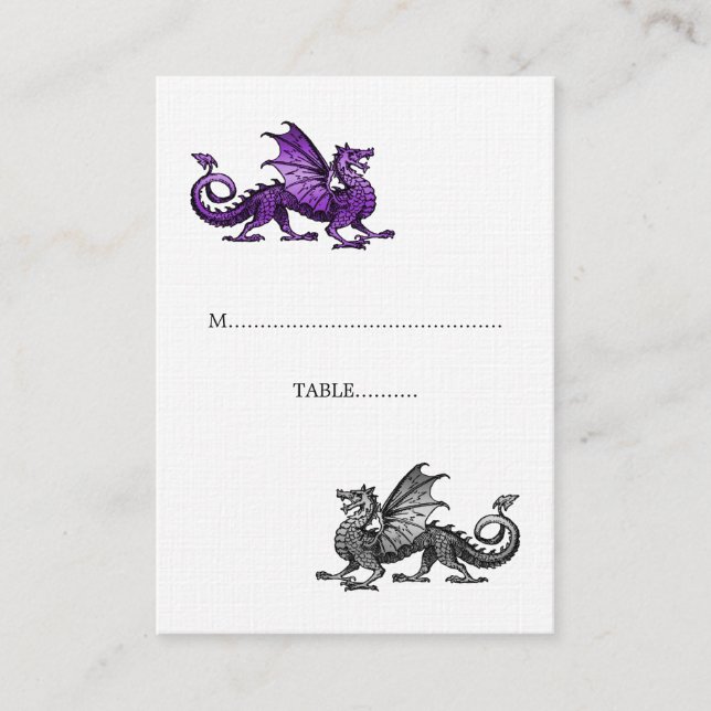 Purple Silver Dragon Wedding Place Card (Front)