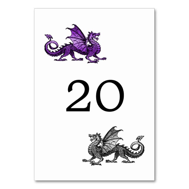 Purple Silver Dragon Wedding Table Card (Front)