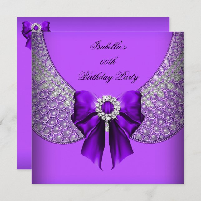 Purple Silver Elegant Birthday Party Invitation (Front/Back)
