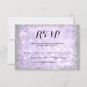 Purple Silver Faux Glitter Lights Bat Mitzvah RSVP Card