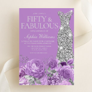 Purple & Silver Fifty & Fabulous 50th Birthday Invitation