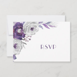 Purple Silver Floral   entree + guests invited RSVP Card