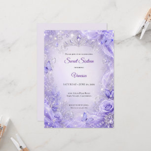 Purple Silver Floral Princess Sweet 16 Invitation