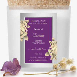 Purple Silver Floral Product Label Candle Beauty &