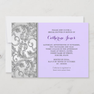 Purple silver floral swirl invitation