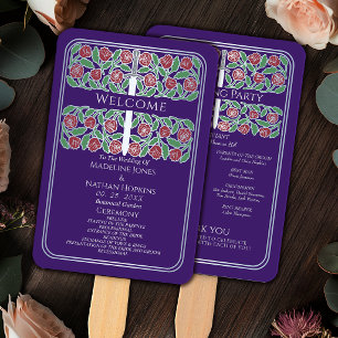 Purple Silver Floral Sword Royal Wedding Program Hand Fan