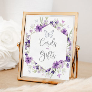 Purple silver frame butterfly cards and gifts poster