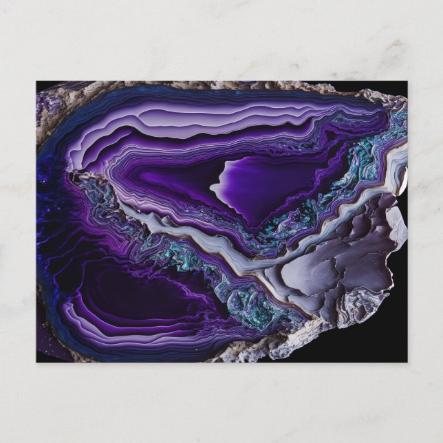 Purple Silver Gemstone Acrylic Pour Art Postcard (Front)
