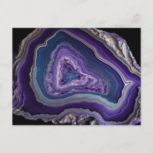 Purple Silver Gemstone Acrylic Pour Art Postcard