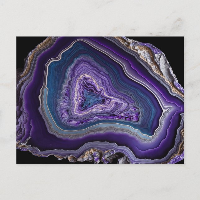 Purple Silver Gemstone Acrylic Pour Art Postcard (Front)