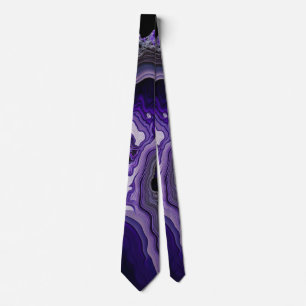 Purple Silver Gemstone Acrylic Pour Art Tie