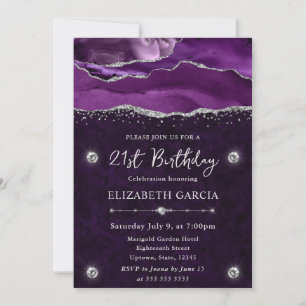 Purple & Silver Glitter Agate 21st Birthday Invitation