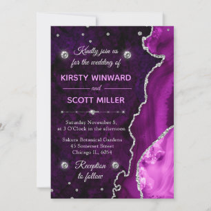 Purple & Silver Glitter Agate and marble Wedding Invitation