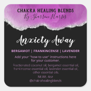 Purple Silver Glitter Agate Anxiety Blend Labels