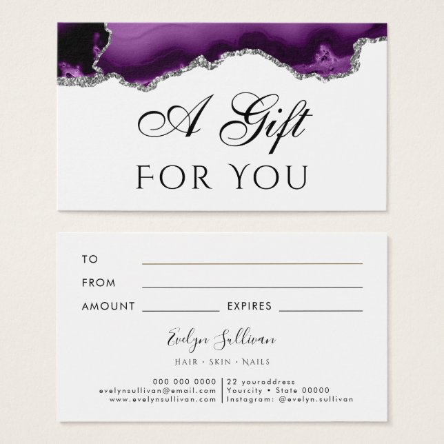 purple silver glitter Agate Gift Card (Front & Back)