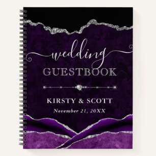 Purple & Silver Glitter Agate Wedding Guest Book