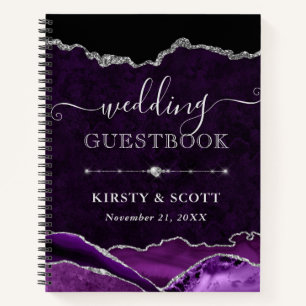 Purple & Silver Glitter Agate Wedding Guest Book
