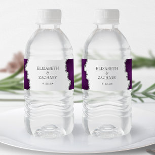 Purple Silver Glitter Agate Wedding Water Bottle Label