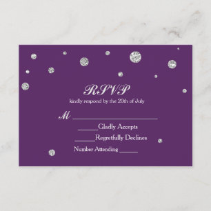 Purple & Silver Glitter Dots RSVP Wedding Card