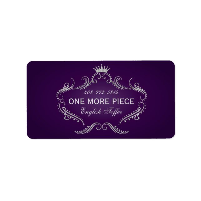 Purple & Silver Glitter Frame & Crown Label (Front)