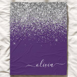 Purple Silver Glitter Girly Glam Monogram  Fleece Blanket<br><div class="desc">Silver and Purple Sparkle Glitter Script Monogram Name and Initial Fleece Blanket. This makes the perfect sweet 16 birthday,  wedding,  bridal shower,  anniversary,  baby shower or bachelorette party gift for someone that loves glam luxury and chic styles.</div>